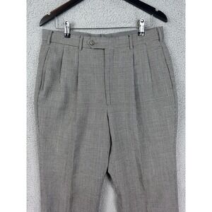 Paul Fredrick Pants Mens 33 Gray Wool Plaid Pleated Front Trousers Slacks USA